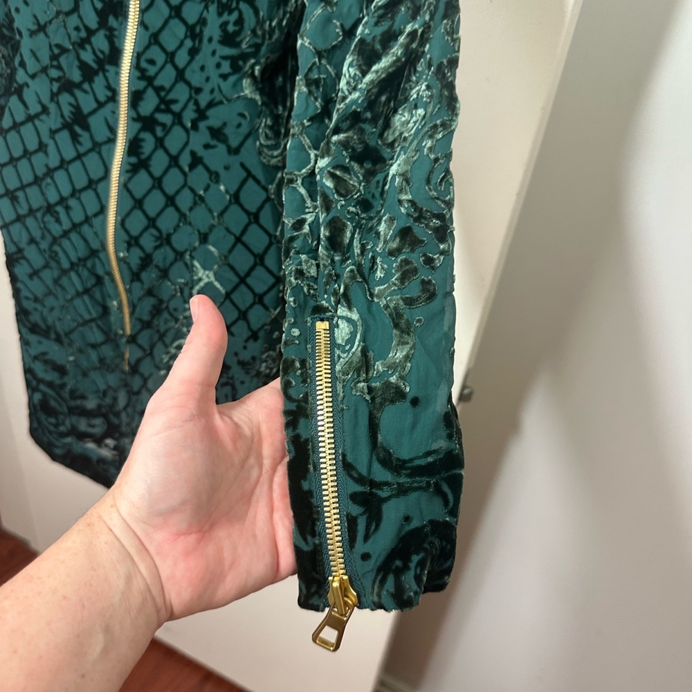 Balmain X H&M Green‎ Silk Viscose Velvet Floral High Neck Chic Mini Dress NWT 6 - Picture 9 of 16
